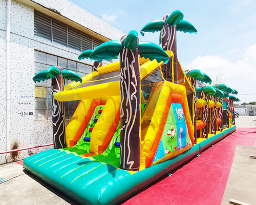 Long Palm Tree Bouncy Castle Inflatable Obstacle Course 13.2X4.7X3 M