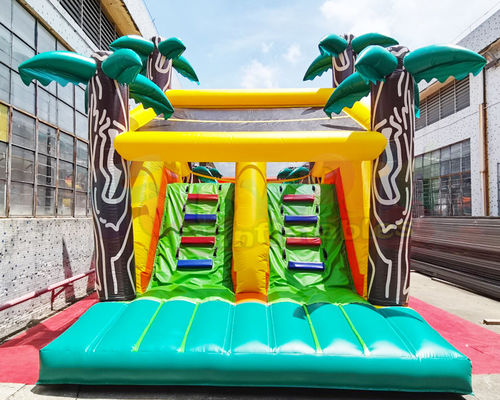 Long Palm Tree Bouncy Castle Inflatable Obstacle Course 13.2X4.7X3 M