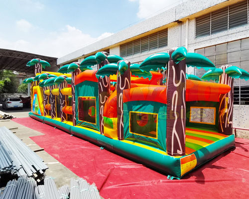 Long Palm Tree Bouncy Castle Inflatable Obstacle Course 13.2X4.7X3 M