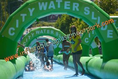 Long Outdoor Inflatable Water Slides , Green Inflatable City Water Slides For Adult