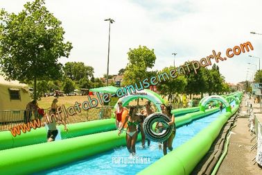 Long Outdoor Inflatable Water Slides , Green Inflatable City Water Slides For Adult