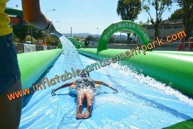 Long Outdoor Inflatable Water Slides , Green Inflatable City Water Slides For Adult